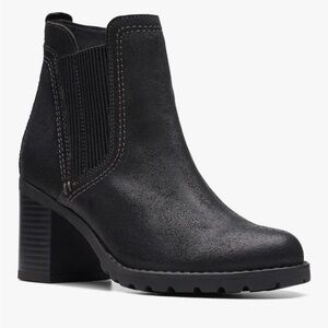 New Clarks Leda Up Black Suede Womens Leather Heeled Chelsea Boots Size 10